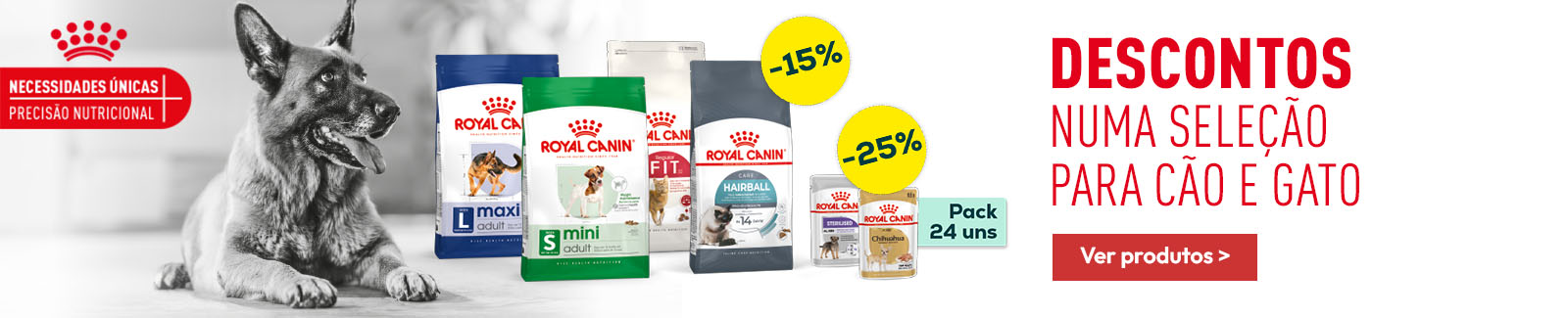 Royal Canin: -15% numa sele&ccedil;&atilde;o de ra&ccedil;&atilde;o e -25% numa sele&ccedil;&atilde;o de packs de alimenta&ccedil;&atilde;o h&uacute;mida