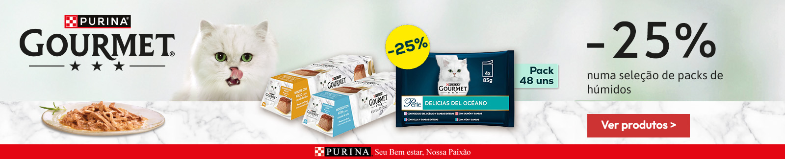 Gourmet: 25% de desconto em seleção de packs de alimentação húmida Gourmet: 25% de desconto em seleção de packs de alimentação húmida
