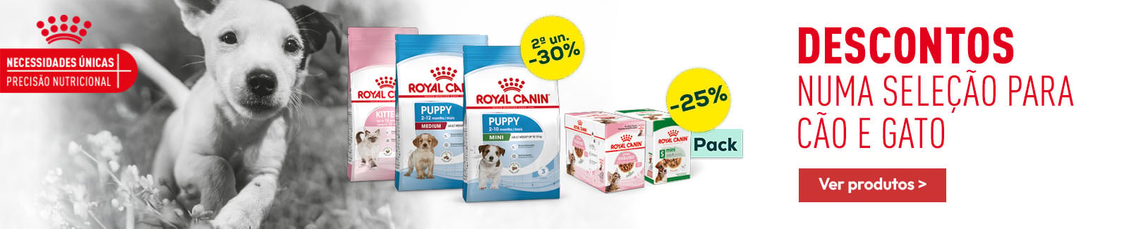 Royal Canin: -30% na 2&ordf; unidade numa sele&ccedil;&atilde;o de ra&ccedil;&atilde;o e -25% numa sele&ccedil;&atilde;o de packs de alimenta&ccedil;&atilde;o h&uacute;mida