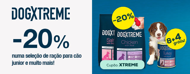 Dogxtreme: -20% numa seleção de ração para cão junior de 3 kg e 8 + 4 grátis em packs de 12 uns. de alimentação húmida