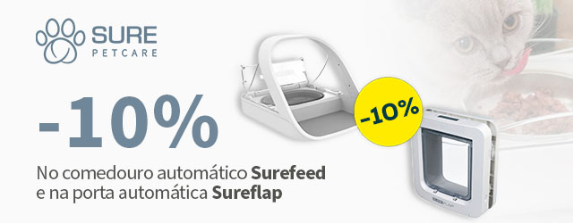 Sure Petcare: 10% de desconto em comedouro e porta automática (Surefeed e Sureflap)
