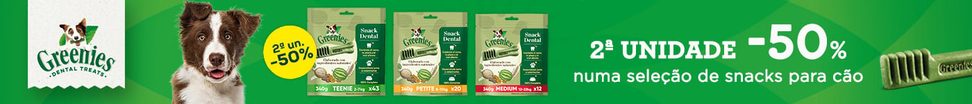 Greenies: -50% na 2ª unidade numa seleção de snacks para cão