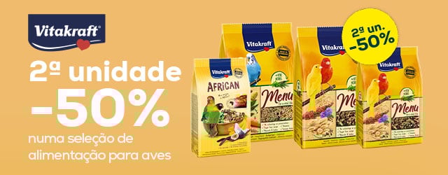 Vitakraft: -50% na 2ª unidade numa seleção de ração para aves