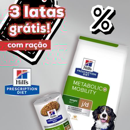 Hill's Prescription Diet: 3 latas de alimentação húmida grátis na compra de ração j/d Metabolic + Mobility para cão 12 kg