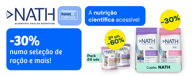 Nath: 2ª un. com -50% em ração para gato e 2ª un. com -60% em packs de alimentação húmida
