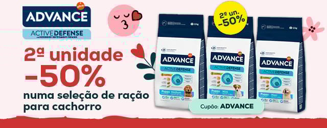 Advance: -50% na 2ª unidade numa seleção de ração para cachorro