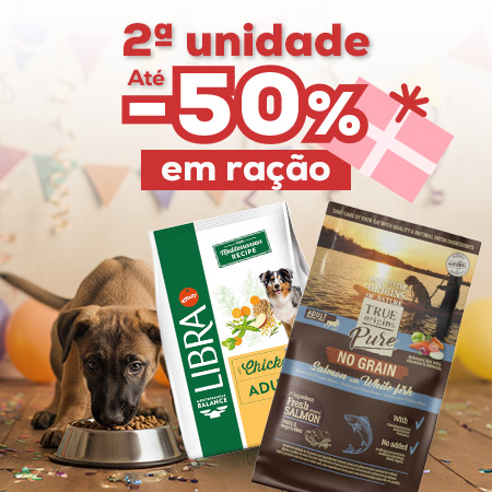 Até -50% na 2ª unidade numa seleção de ração para cão