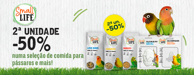 Small Life: 50% de desconto na 2ª unidade em seleção de alimentação e cálcio para pássaros e roedores