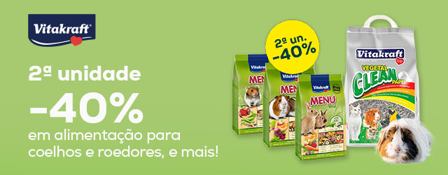Vitakraft: -40% na 2ª unidade numa seleção de alimentação para coelhos e roedores