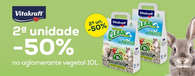 Vitakraft: 50% de desconto na 2ª unidade em Leito Vegetal Clean Papel Vitakraft 10 l
