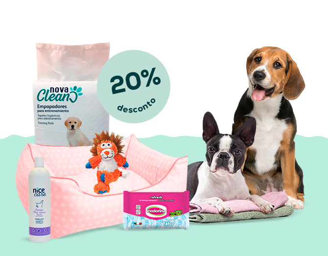 20% desc. acessórios e produtos de higiene para cães