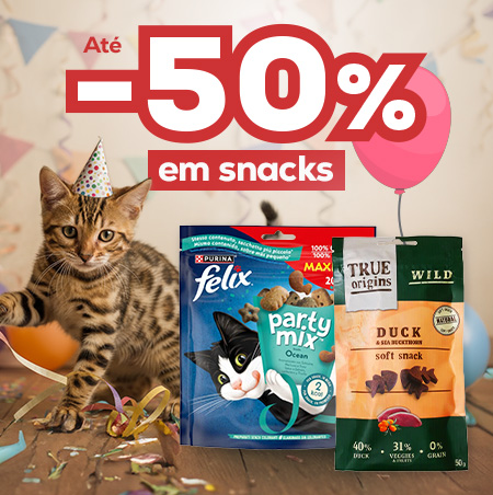 Até -50% numa seleção de snacks para gato