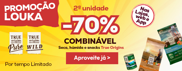 True Origins: -70% na 2ª unidade de ração, alimentação húmida e snacks para cão