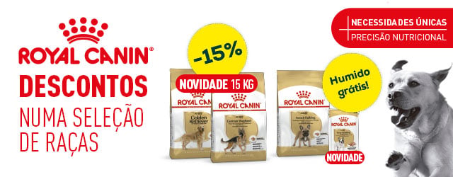 Royal Canin: -15% numa seleção de ração para cão e uma saqueta de alimentação húmida de oferta numa seleção de ração para cão 3 kg