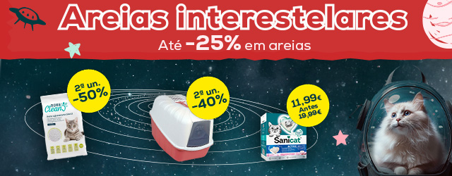 Areias: -40% na 2ª unidade numa seleção de areias Sanicat; Super preço na caixa de areia Minerva