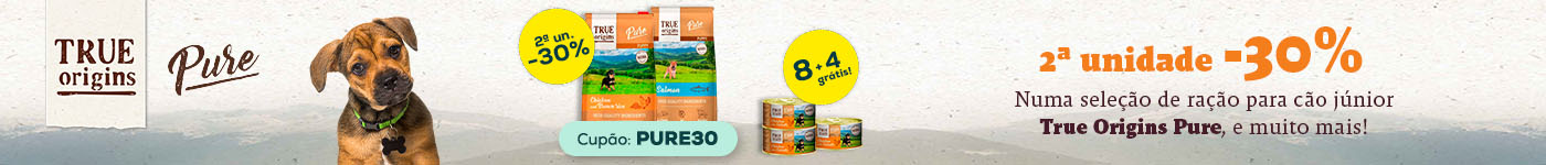 True Origins Pure: -30% na 2ª unidade em ração para cão júnior; 10 + 2 grátis numa seleção de comida húmida de 12 un