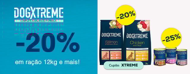 Dogxtreme: -20% em ração 12 kg e -25% numa seleção de packs de alimentação húmida (24 x 400 g)