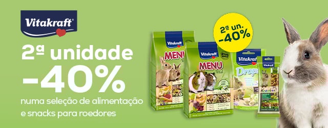 Vitakraft: -40% na 2.ª unidade numa seleção de comida e snacks para roedores