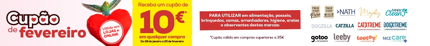 Cupão de fevereiro: Receba um cupão de 10€ em qualquer compra