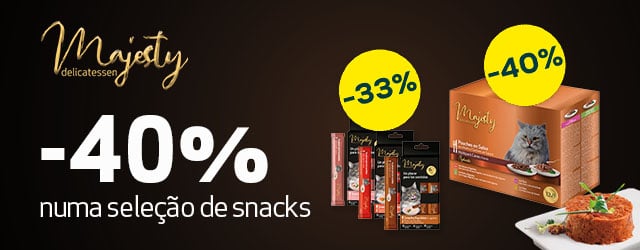 Majesty: -40% numa seleção de snacks e -33% numa seleção de packs de alimentação húmida