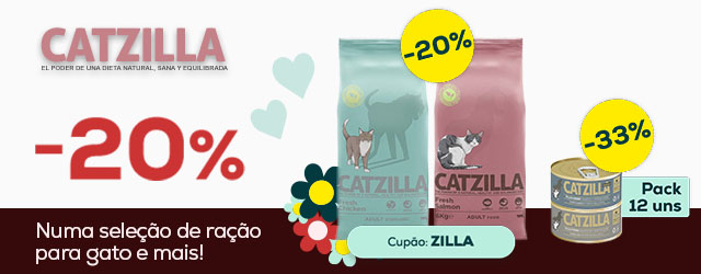 Catzilla: -20% numa seleção de ração 6 kg, -33% numa seleção de packs de alimentação húmida