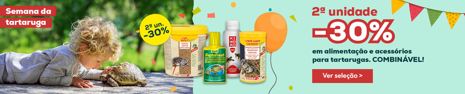 Semana da Tartaruga: -30% na 2&ordf; unidade em alimenta&ccedil;&atilde;o e acess&oacute;rios combin&aacute;veis para tartarugas