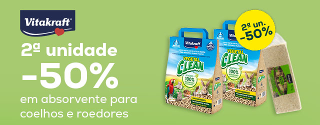 Vitakraft: -50% na 2ª unidade em absorvente para coelhos e roedores