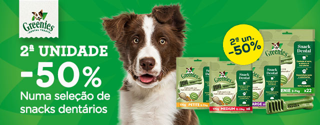 Greenies: -50% na 2ª unidade numa seleção de snacks dentários