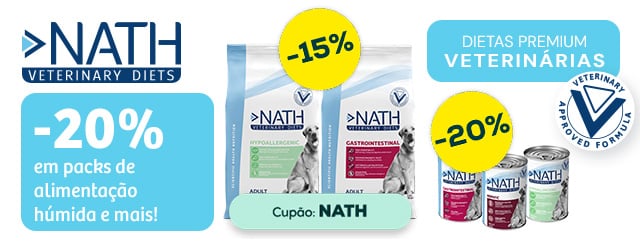Nath Veterinary Diets: -20% numa seleção de packs de alimentação húmida para cão, e -15% numa seleção de ração para cão