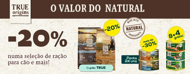 True Origins: -20% numa seleção de ração para cão, até -33% numa seleção de packs de alimentação húmida para cão 24 x 185 g