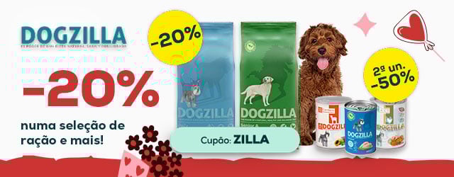 Dogzilla: -20% numa seleção de ração e -50% na 2ª unidade numa seleção de alimentação húmida