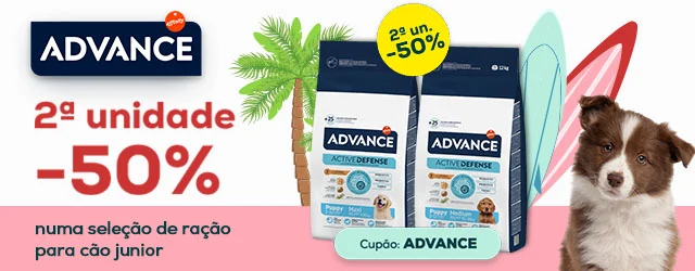 Advance: -50% na 2.ª un. numa seleção de ração para cachorro