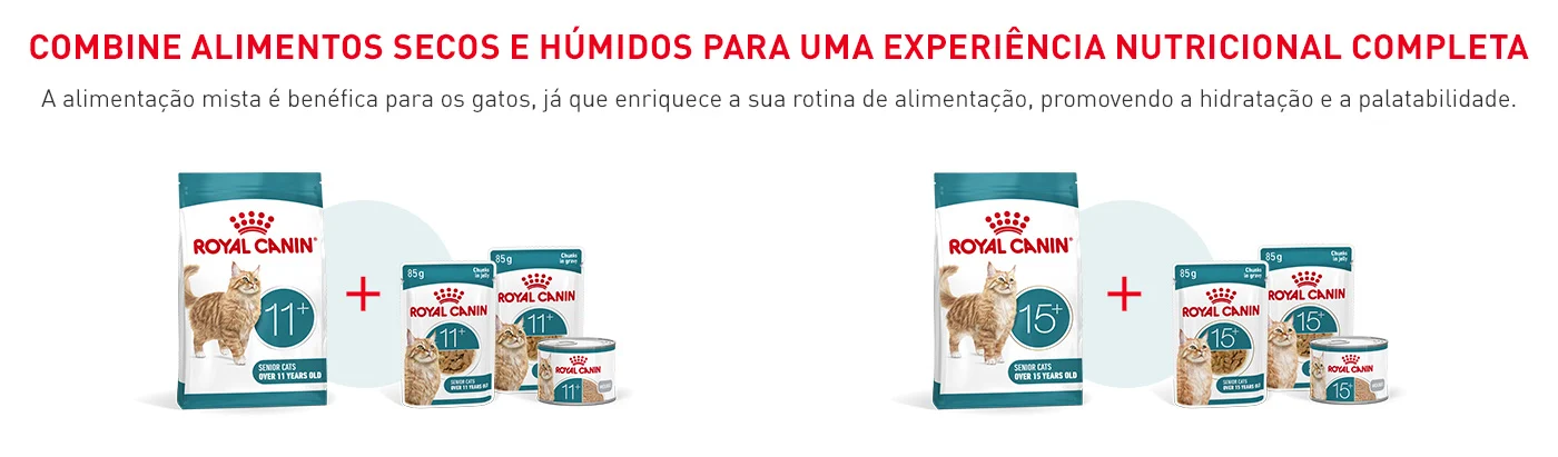 Dê ao seu gato uma experiência nutricional completa, favorecendo a hidratação e a palatabilidade, combinando ração seca com comida húmida.