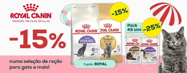 Royal Canin: -15% numa seleção de ração para gato, e -25% numa seleção de packs de húmidos para gato 48 x 85 g