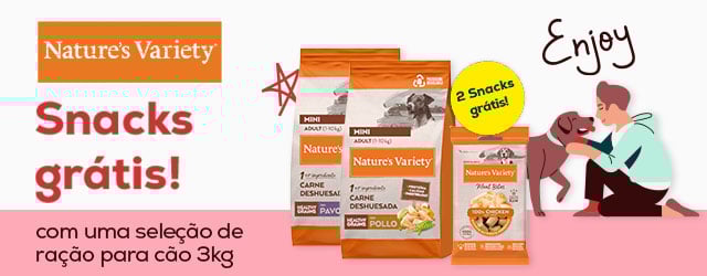 Nature’s Variety: Snacks grátis com ração para cão 3kg