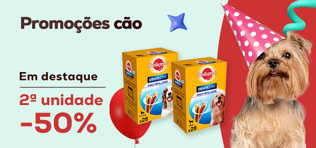 Pedigree Dentastix: -50% na 2ª unidade em snacks dentários para cão 28 un.