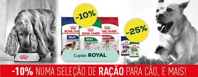 Royal Canin: -10% numa seleção de ração para cão e -25% numa seleção de packs de húmido para cão (48 uds)