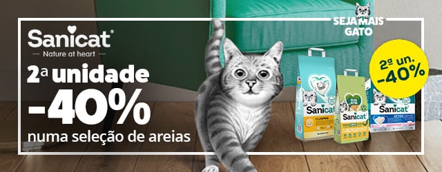 Sanicat: -40% na 2ª unidade numa seleção de areia para gato