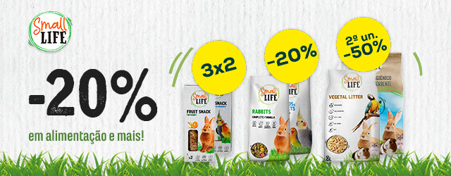 Small Life: -20% numa seleção de alimentação, 3 x 2 numa seleção de snacks de 112g e -50% na 2ª unidade numa seleção de substratos