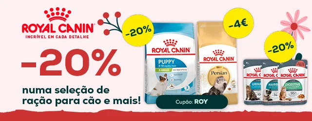 Royal Canin: Até -20% numa seleção de ração e -20% numa seleção de packs de húmidos para gato