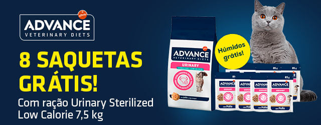 Advance Veterinary Diets: 8 saquetas de alimentação húmida de oferta na compra de ração Urinary Sterilized Low Calorie 7,5 kg