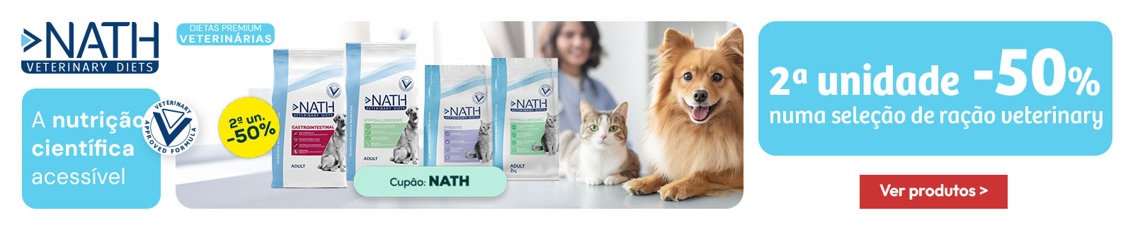 Nath: -50% na 2&ordf; unidade numa sele&ccedil;&atilde;o de ra&ccedil;&atilde;o para c&atilde;o e gato