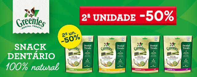 Greenies: -50% na segunda unidade numa seleção de snacks dentais para cães