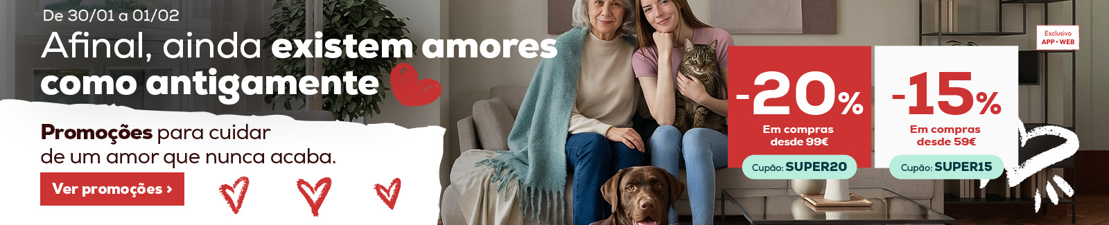 20% de desconto em compras desde 99&euro; ou 15% de desconto em compras desde 59&euro;