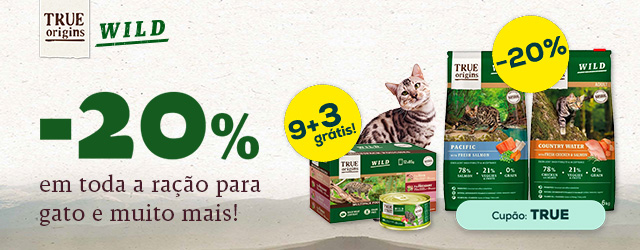 True Origins Wild: -20% em ração para gato e 9 + 3 grátis em packs de alimentação húmida