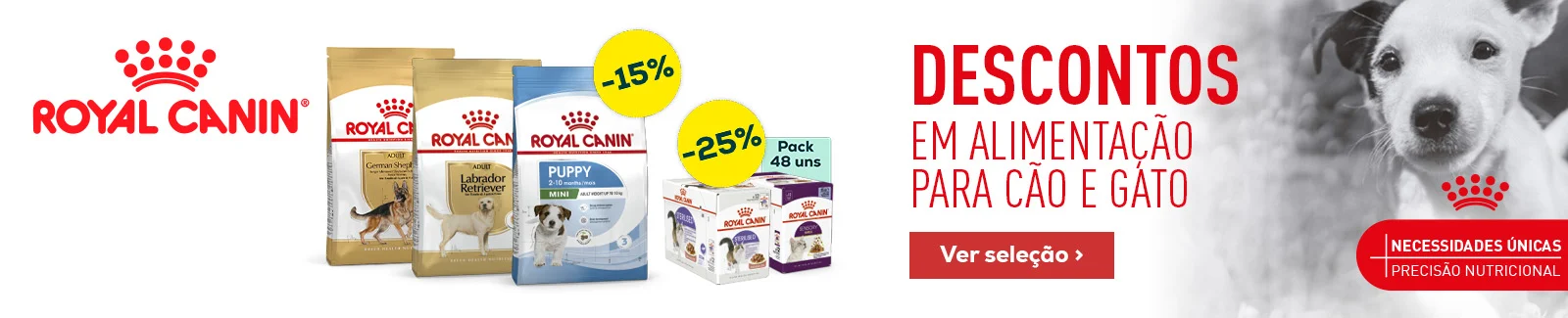 Royal Canin: -15% numa sele&ccedil;&atilde;o de ra&ccedil;&atilde;o para c&atilde;o e -25% numa sele&ccedil;&atilde;o de packs de alimenta&ccedil;&atilde;o h&uacute;mida para gato