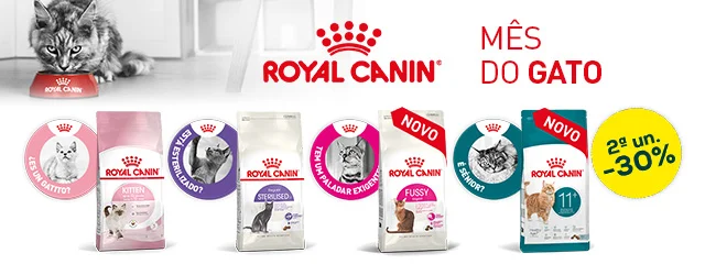 Royal Canin, Mês do gato: 2ª unidade -30% numa seleção de ração para gato
