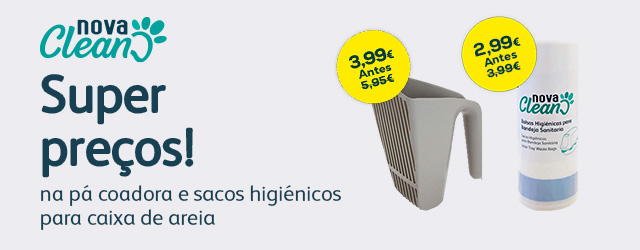 Nova Clean: Super preços na pá coadora e sacos higiénicos para caixas de areia