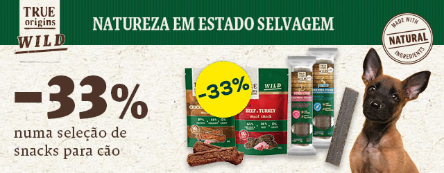 True Origins Wild: -33% numa seleção de packs de snacks para cão True Origins Wild: -33% numa seleção de packs de snacks para cão