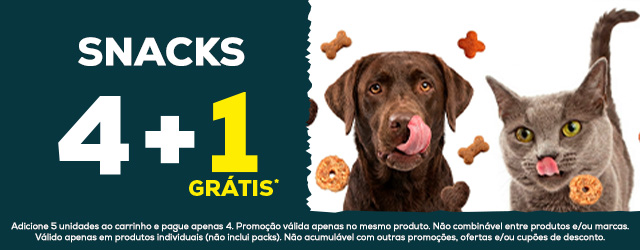 4+1 grátis em snacks para cão e gato